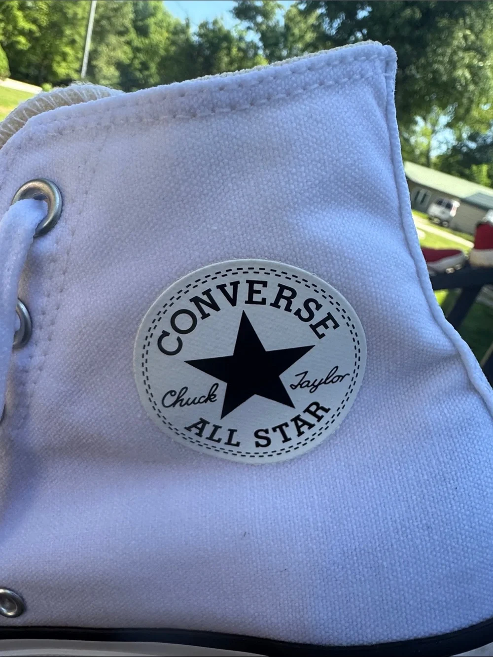 Converse White High Top Sneakers with Black Trim - Picture 7 of 14